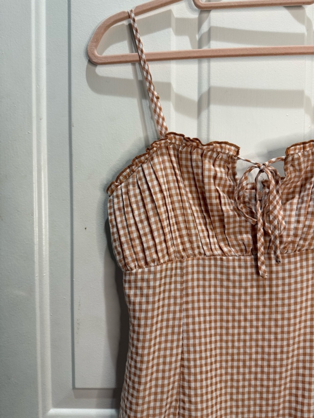 La Hearts Peach and White Gingham Mini Dress